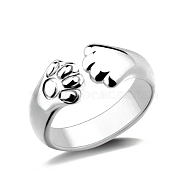 Alloy Bear Paw Print Open Cuff Ring for Women, Platinum(ANIM-PW0001-061P)