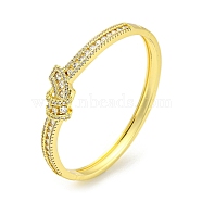 Knot Brass Pave Clear Cubic Zirconia Hinged Bangles for Women, Real 18K Gold Plated, Inner Diameter: 2-1/8 x 2-1/4  inch(5.25x5.8cm)(BJEW-Z062-01A)