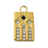 316 Surgical Stainless Steel Pendant with Rhinestone, Real 18K Gold Plated, Rectangle, 19x11x2mm, Hole: 3mm(STAS-H189-01C-G)