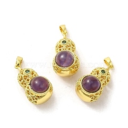 Natural Amethyst Pendants, Hollow Gourd Charms, Long-Lasting Plated, Golden, 29x15.5x18.5mm, Hole: 6x3.5mm(KK-K362-05G)