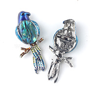 Parrot on the Branch Brooches, Shell with Metal Brooches for Women, Deep Sky Blue, 68x28mm(PW-WG94600-08)