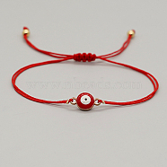 Alloy Evil Eye Link Bracelet, Braided Adjustable Lucky Bracelet, Red, 11 inch(28cm)(TI1852-3)