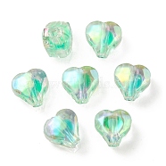 UV Plating Rainbow Iridescent Acrylic Beads, Two Tone Bead in Bead, Heart, Spring Green, 11x11.5x8mm, Hole: 3mm(OACR-F004-05B)
