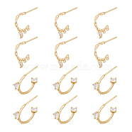 12Pcs 2 Style Brass with Clear Cubic Zirconia Stud Earrings Findings, with Horizontal Loops, C-shape, Nickel Free, Real 18K Gold Plated, 15~16x2~5mm, Hole: 0.9mm, Pin: 0.7mm, 6Pcs/style(KK-DC0002-88)