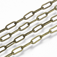 Brass Paperclip Chains, Flat Oval, Drawn Elongated Cable Chains, Soldered, with Spool, Cadmium Free & Nickel Free & Lead Free, Antique Bronze, 9x3.5x0.7mm, about 6.56 Feet(2m)/roll(X-CHC-S008-001A-AB)