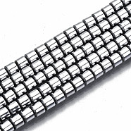 Electroplate Non-magnetic Synthetic Hematite Beads Strands, Column, Platinum Plated, 3.5x3mm, Hole: 1mm, about 125~126pcs/strand, 15.55 inch~15.83 inch(39.5cm~40.2cm)(G-T114-61-P)