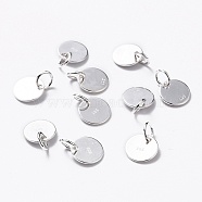 925 Sterling Silver Pendants, Flat Round Charms, with 925 Stamp, Silver, 8x0.6mm, Hole: 2mm(STER-K167-006B-S)