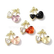 Rack Plating Alloy Crystal Rhinestone Heart Fruit Pendants, Resin Cherry Charms, Cadmium Free & Nickel Free & Lead Free, Golden, 17.5x19x7mm, Hole: 1.4mm(FIND-I039-039G)