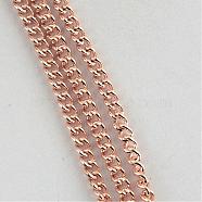 Unwelded Iron Curb Chains, with Spool, Rose Gold, 4x3.3x0.9mm, about 328.08 Feet(100m)/roll(CH-R078-12RG)
