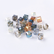 Rainbow Plated Faceted Cube Electorplated Glass Beads, Mixed Color, 7x7x7mm, Hole: 1mm(X-EGLA-E006-M1)