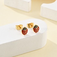 304 Stainless Steel Enamel Stud Earrings, with 316 Stainless Steel Pin, Ladybug, Colorful, 7x6x2mm, Pin: 0.8mm(EJEW-B009-22G-01)