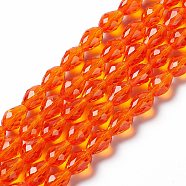Glass Beads Strands, Faceted, Drop, Orange Red, 11x8mm, Hole: 1mm, about 57~59pcs/strand, 26.38~26.77 inch(GLAA-R024-11x8mm-18)