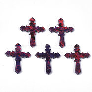 Cellulose Acetate(Resin) Pendants, Cross, Purple, 34.5x26.5x2.5mm, Hole: 1.4mm(X-KY-S158-24B)