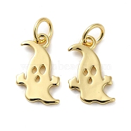 Rack Plating Brass Charms, with Jump Ring, Lead Free & Cadmium Free, Long-Lasting Plated, Ghost Charm, Real 18K Gold Plated, 13.5x8.5x1mm, Hole: 3.5mm(KK-D047-03G)