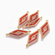MIYUKI & TOHO Handmade Japanese Seed Beads Links, Loom Pattern, Rhombus, Colorful, 40.5x16~16.5x2mm, Hole: 2mm(SEED-A027-F16)