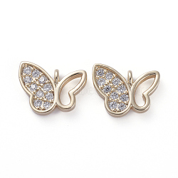 Brass Micro Pave Cubic Zirconia Pendants, Real 18K Gold Plated, Butterfly, Clear, 10x11.5x2mm, Hole: 1.2mm(ZIRC-K083-010G)