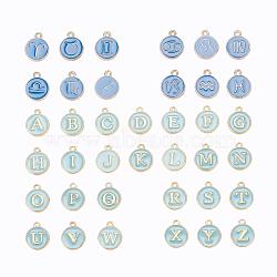 2 Sets 2 Styles Golden Plated Alloy Enamel Charms, Enamelled Sequins, Flat Round, Light Sky Blue, 1set/style(ENAM-YW0001-28C)