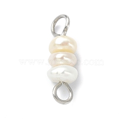 Natural Cultured Freshwater Pearl Connector Charms, Potato Links, with Stainless Steel Color Plated Brass Double Loops, White, 18x4.5x4.5mm, Hole: 1.8mm & 2mm(PALLOY-JF02264-01)
