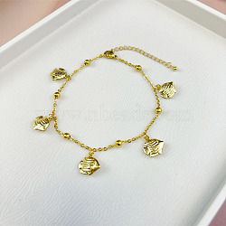 Stainless Steel Ocean Aniamls Charm Anklets, Golden, Fish, 7-7/8 inch(200mm)(WGE5C5C-03)