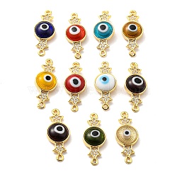 Brass Micro Pave Clear Cubic Zirconia Connector Charms, with Lampwork, Evil Eye with Star, Real 18K Gold Plated, Mixed Color, 28~29x11~11.5x4.5~5mm, Hole: 1.5mm(KK-K338-04G)