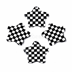 Opaque Cellulose Acetate(Resin) Pendants, Star with Grid Pattern, Black, 26x26.5x2.5mm, Hole: 1.4mm(X-KY-Q057-004A-01)