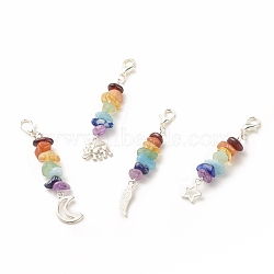 Chakra Theme Natural Gemstone Pendant Decorations, with Alloy Lobster Claw Clasps, Pendant, Mixed Shapes, 5.85cm(HJEW-JM00645)