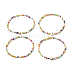 Glass Seed Bead Beaded Bracelets for Women, Brass Beads Stretch Bracelets, Golden, Inner Diameter: 2-1/8 inch(5.5cm)(BJEW-JB09286)