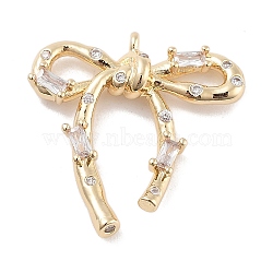 Brass Pave Clear Cubic Zirconia Pendants, Bowknot, Long-Lasting Plated, Real 14K Gold Plated, 20.5x20.5x4mm, Hole: 1mm(KK-Z061-11G)