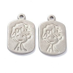 304 Stainless Steel Pendants, Rectangle with Human, Stainless Steel Color, 21x13x1.5mm, Hole: 1.6mm(STAS-K216-26P)