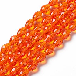 Glass Beads Strands, Faceted, Drop, Dark Orange, 11x8mm, Hole: 1mm, about 57~59pcs/strand, 26.38~26.77 inch(GLAA-R024-11x8mm-18)