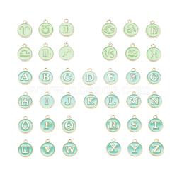 2 Sets 2 Styles Golden Plated Alloy Enamel Charms, Enamelled Sequins, Flat Round, Turquoise, 1set/style(ENAM-YW0001-28D)