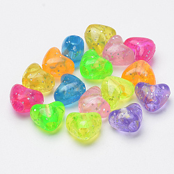 Transparent Acrylic Beads, Glitter Beads, Heart, Mixed Color, 9x11.5x7.5mm, Hole: 3.5mm(X-MACR-S272-14)