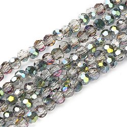 Electroplate Glass Beads Strands, Half Plated, Faceted(32 Facets) Round, Green, 3mm, Hole: 1mm, about 100pcs/strand, 11.5 inch(EGLA-D021-15)