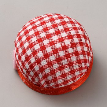 Polyester & Plastic Needle Cushions, Half Round & Tartan Pattern, Red, 63x39mm