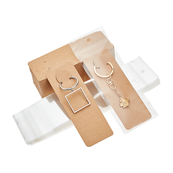 Elite 100Pcs Cardboard Jewelry Display Cards for Keychain, with 100Pcs  Rectangle OPP Cellophane Bags, Jewelry Hang Tags, Rectangle, BurlyWood, Card: 21.5x6x0.02cm, Hole: 8mm