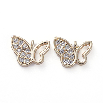 Brass Micro Pave Cubic Zirconia Pendants, Real 18K Gold Plated, Butterfly, Clear, 10x11.5x2mm, Hole: 1.2mm