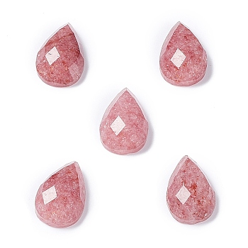 Natural Strawberry Quartz Cabochons, Faceted Teardrop, 12.5~13x8.5~9x4.5~5mm