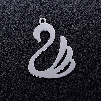 201 Stainless Steel Pendants, Swan, Stainless Steel Color, 23x17x1mm, Hole: 1.5mm