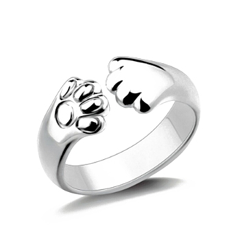 Alloy Bear Paw Print Open Cuff Ring for Women, Platinum