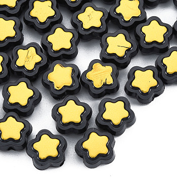 Plating Opaque Acrylic Beads, Metal Enlaced, Star, Black, 9.5x10x5mm, Hole: 1.6mm, about 1850pcs/500g