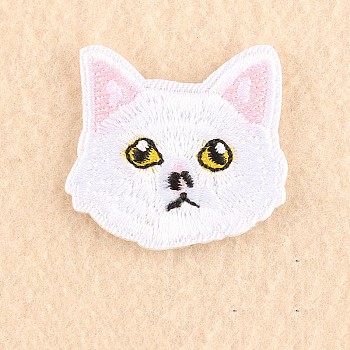 Computerized Embroidery Cloth Iron on/Sew on Patches, Costume Accessories, Appliques, Cat, White, 3.7x3.8cm