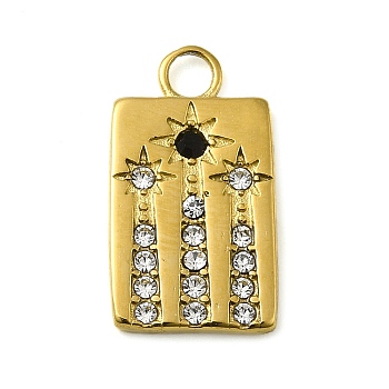 316 Surgical Stainless Steel Pendant with Rhinestone, Real 18K Gold Plated, Rectangle, 19x11x2mm, Hole: 3mm