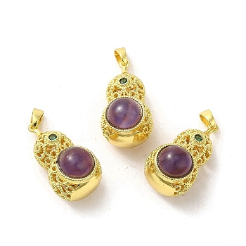 Natural Amethyst Pendants, Hollow Gourd Charms, Long-Lasting Plated, Golden, 29x15.5x18.5mm, Hole: 6x3.5mm
