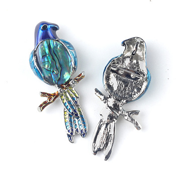 Parrot on the Branch Brooches, Shell with Metal Brooches for Women, Deep Sky Blue, 68x28mm