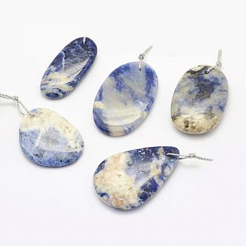 Natural Sodalite Pendants, Mixed Shapes, 30~66x18~52x3~14mm, Hole: 2mm