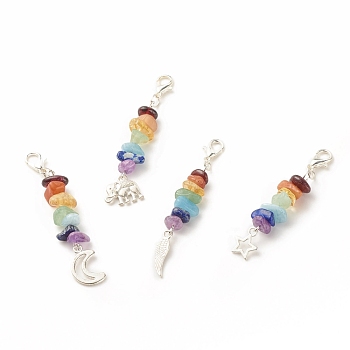 Chakra Theme Natural Gemstone Pendant Decorations, with Alloy Lobster Claw Clasps, Pendant, Mixed Shapes, 5.85cm