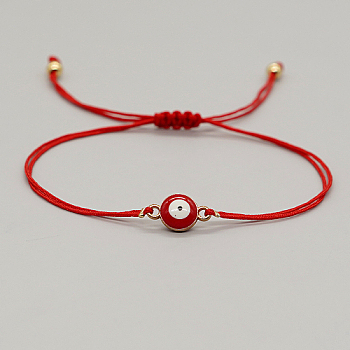 Alloy Evil Eye Link Bracelet, Braided Adjustable Lucky Bracelet, Red, 11 inch(28cm)
