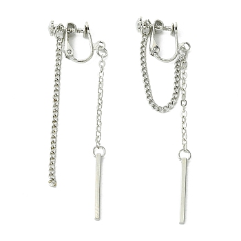 Rertangle Alloy Chain Tassel Cuff Earrings for Women Men, Platinum, 70x2mm