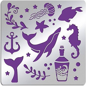 Stainless Steel Cutting Dies Stencils, for DIY Scrapbooking/Photo Album, Decorative Embossing DIY Paper Card, Matte Stainless Steel Color, Ocean Themed Pattern, 15.6x15.6cm