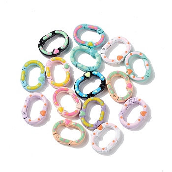 Spray Painted Alloy Spring Gate Rings, Oval with Heart, Mixed Color, 28x21x6mm, Inner Diameter: 20x12mm
